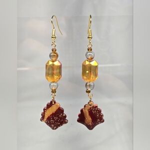 Chic Gold and Brown Dangle Earrings